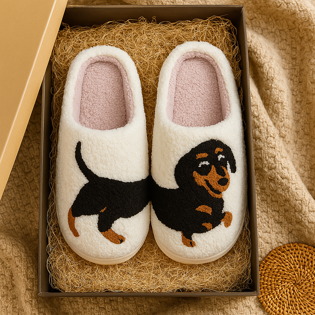 Black + Brown Dachshund Slippers