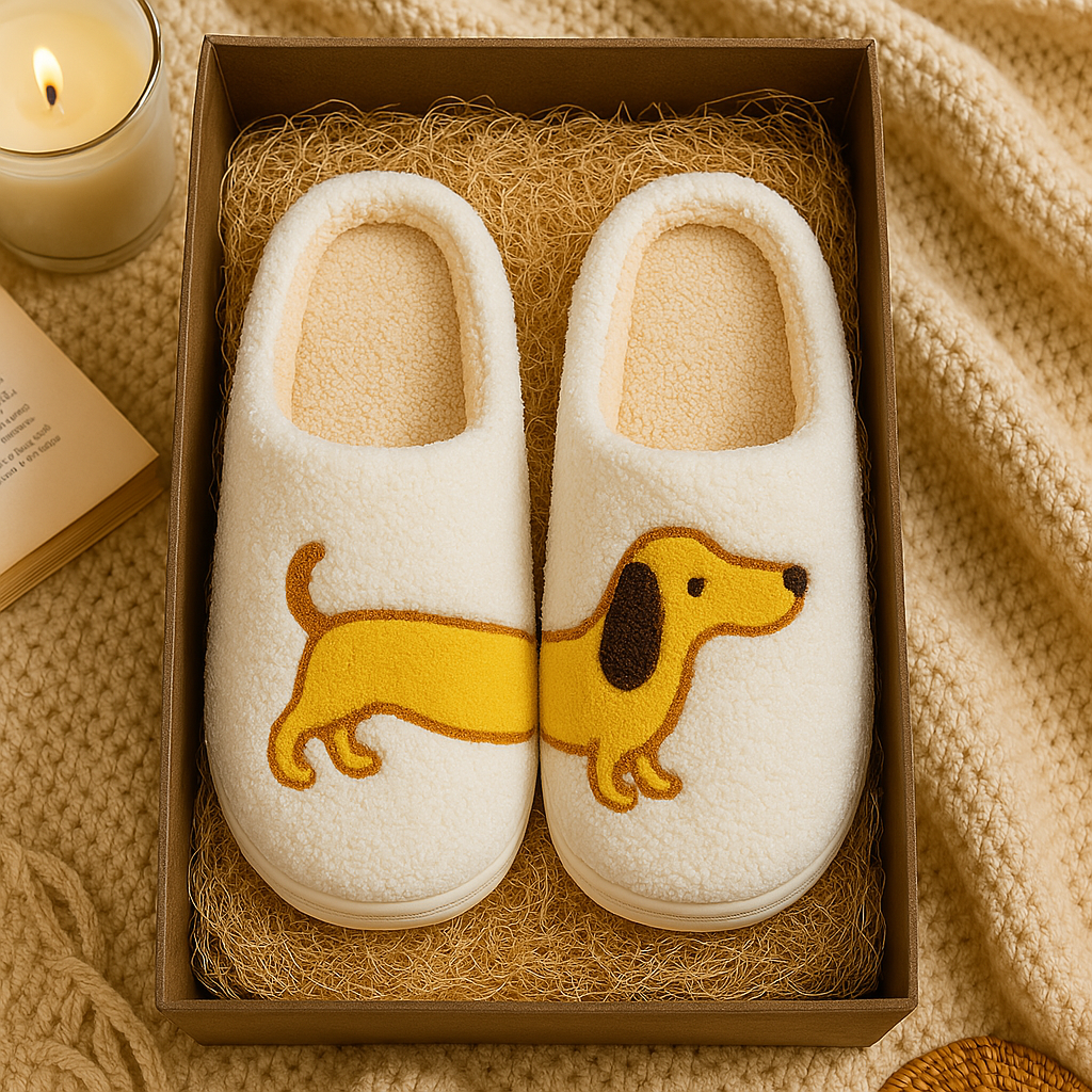 Yellow Dachshund Slippers